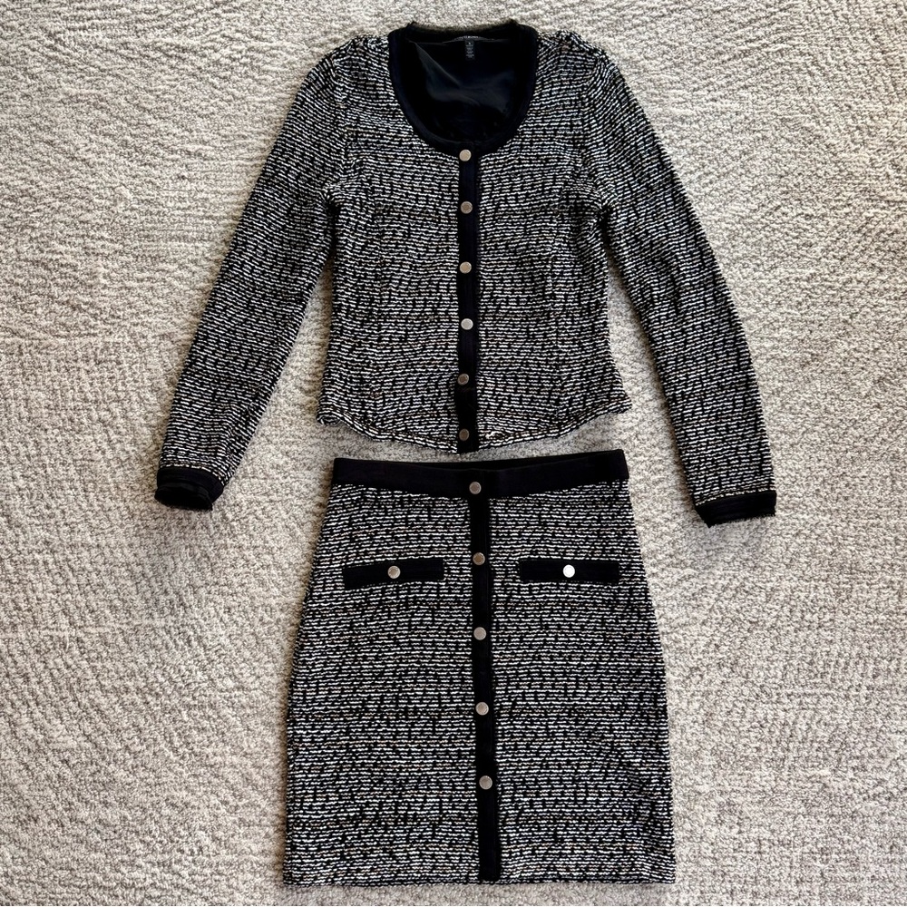 White House Black Market Tweed Stretch Knit Pencil Skirt and Sweater Blazer
